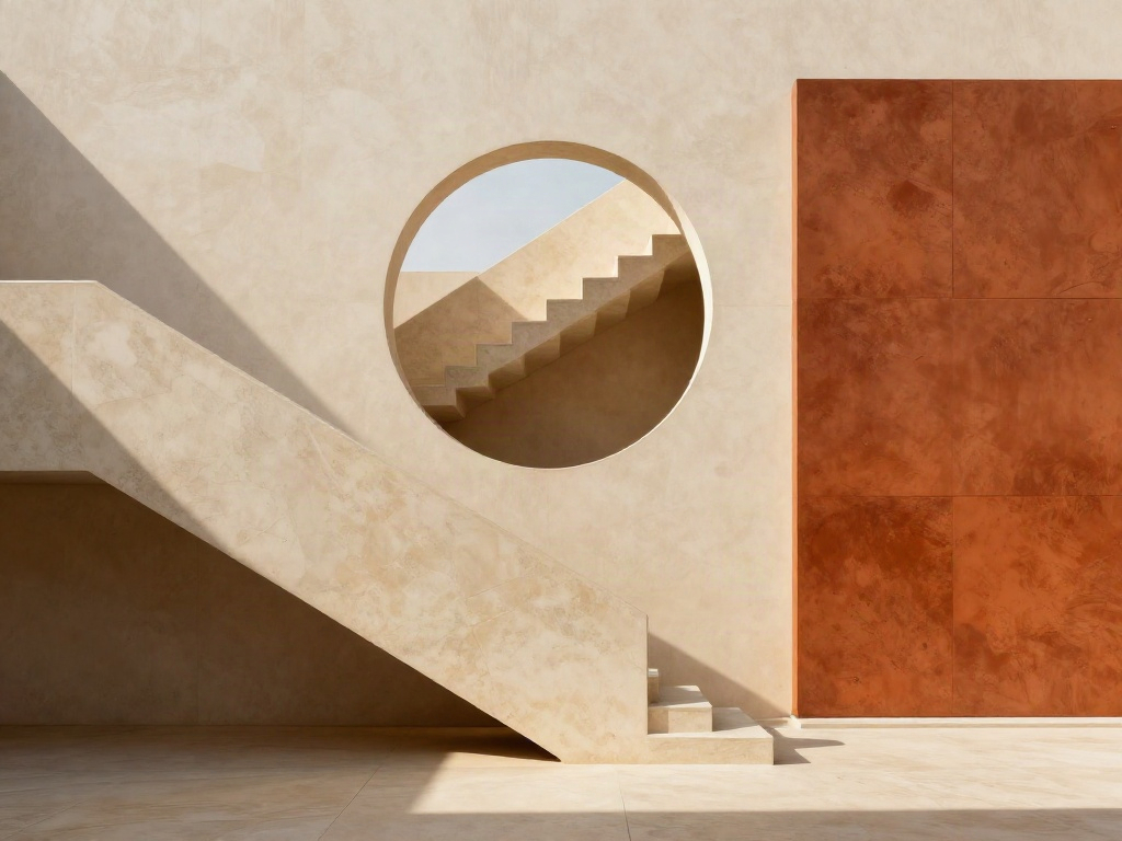 Sunlit limestone steps and a circular architectural opening, offering a new perspective on the path ahead